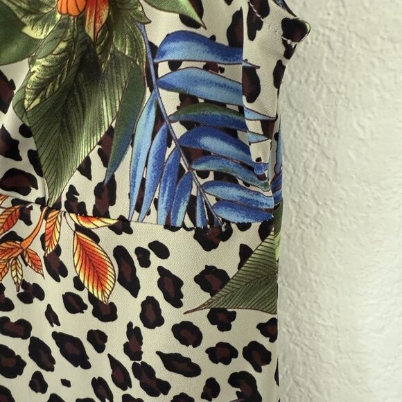 BCBG Vintage Y2K Tropical Floral & Leopard Print Sleeveless Midi Dress – Small - Picture 5 of 8